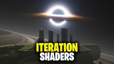Minecraft End dimension with obsidian towers and black hole sky using Iteration Shaders featured image