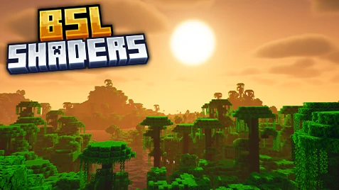 Minecraft jungle sunset with BSL Shaders, showcasing vibrant lighting, realistic atmosphere, and enhanced graphics.